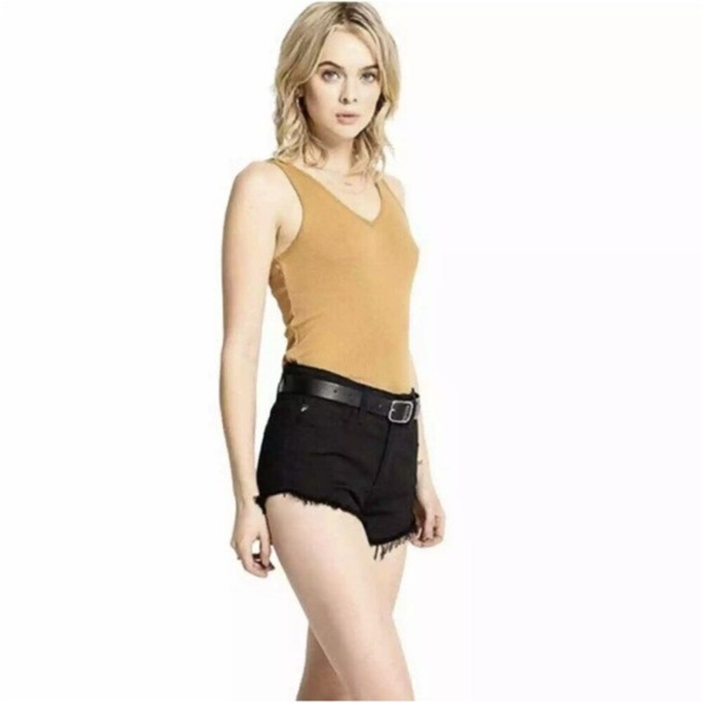 KanCan Black Cut Off Jean Shorts Women’s Size 11 / 29 Stretch Raw Hem Mid Rise